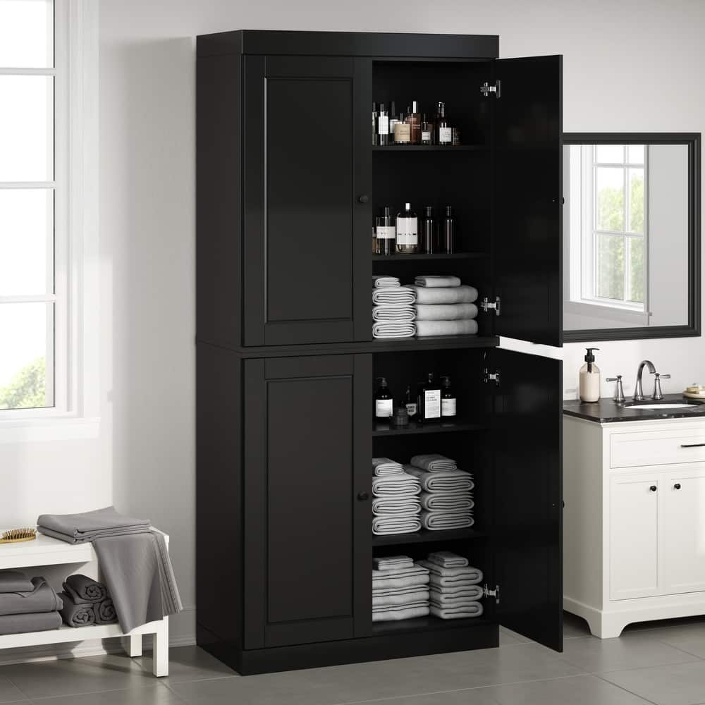 Palace Imports 100% Solid Wood Bathroom & Laundry Storage Cabinet, Raised Panel Doors, Adjustable Shelves, 32" Wide, 71.5" Tall