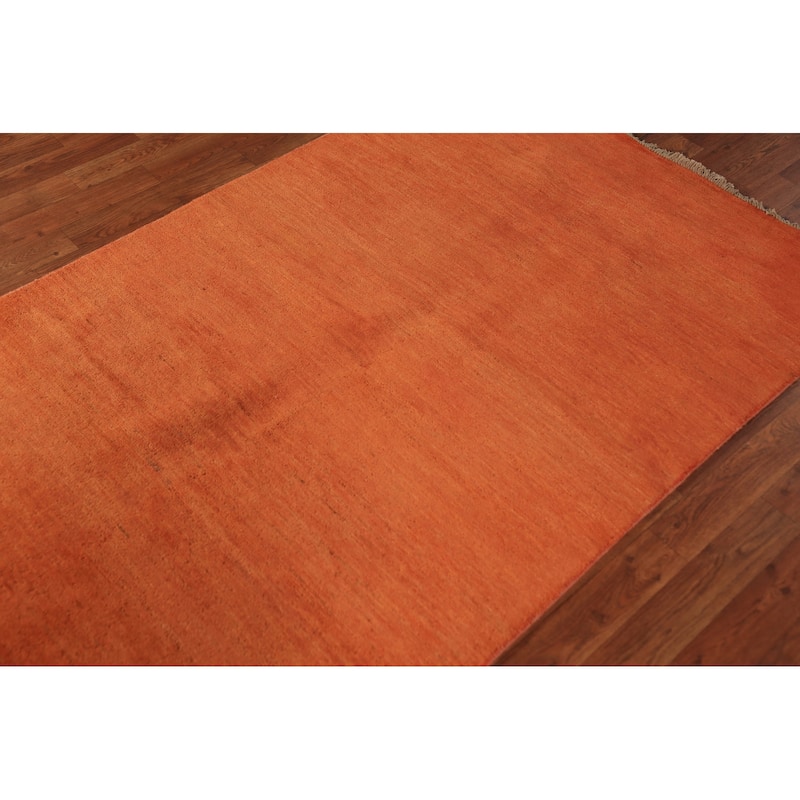 Orange Gabbeh Modern Rug Hand-Knotted Contemporary Wool Carpet - 3'10" x 5'10"