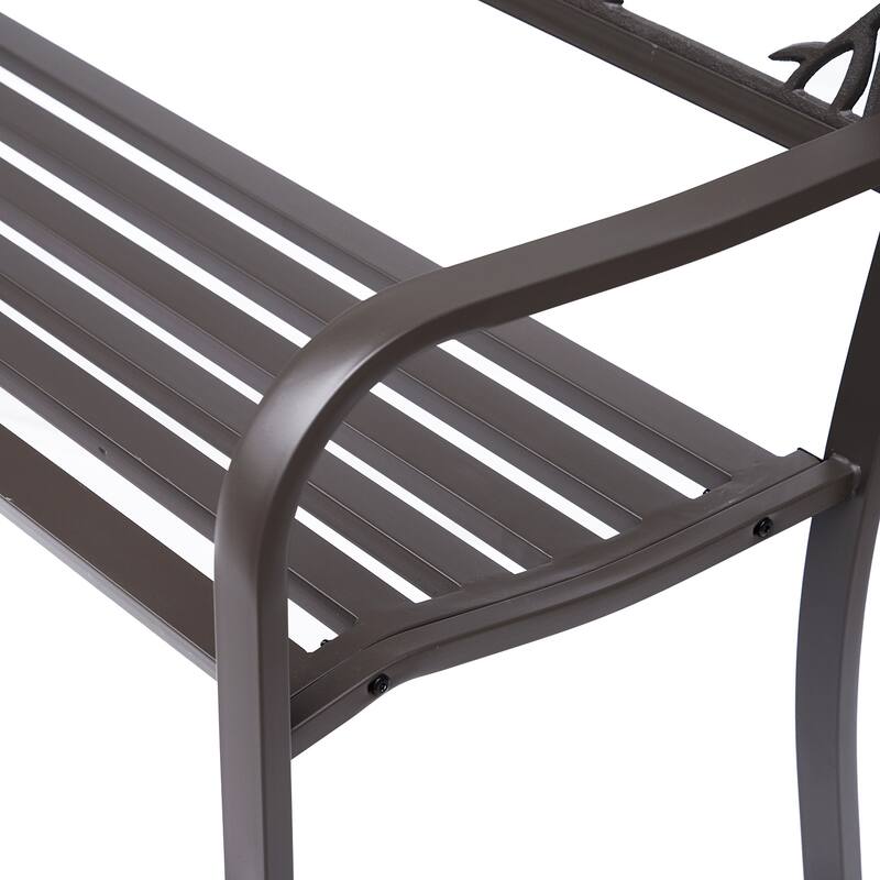 Garden Bench, Outdoor Patio Bench With Animal Pattern, Cast Steel Metal Bench For Yard, Lawn, Porch
