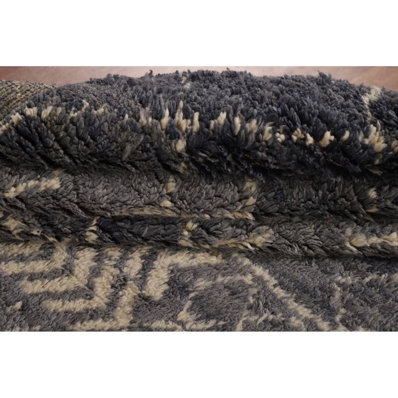Grey Trellis Moroccan Style Large Rug Hand-Knotted Wool Carpet - 9'11" x 14'7"