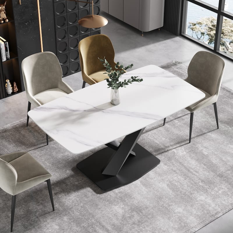 63 inch Modern White Rectangular Dining Table - x-cross