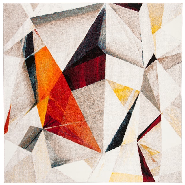 SAFAVIEH Porcello Thinh Mid-Century Modern Abstract Rug - 10' x 10' Square - Light Grey/Orange