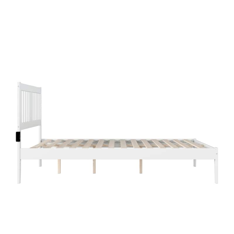 Bed with USB Charger & Drawers - Solid Wood Platform Bed - White Inspired Design