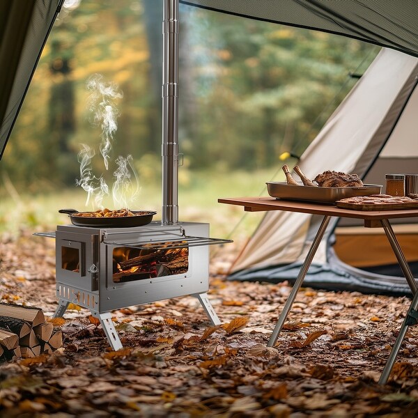 Large Camping Wood Stove, Portable Stainless Steel Hot Tent Stove