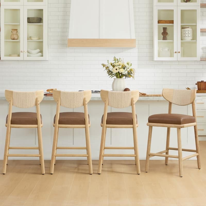 Spruce & Spring Boho Woven Bar Stool with Curved Back