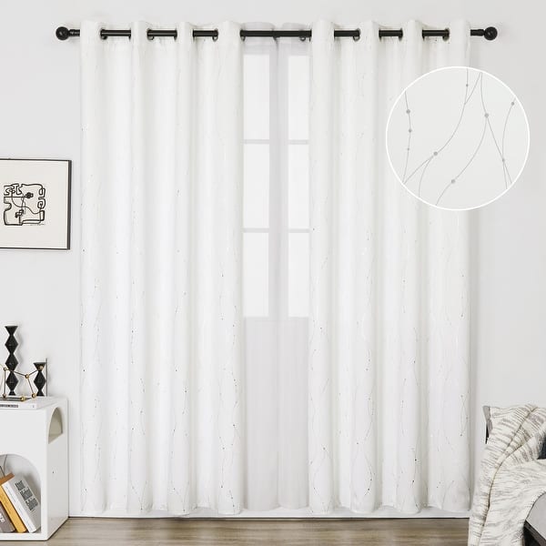 slide 2 of 4, Deconovo Wave Line with Dots 52 Width Curtains Pair(2 Panel) 52x108 Inch - White