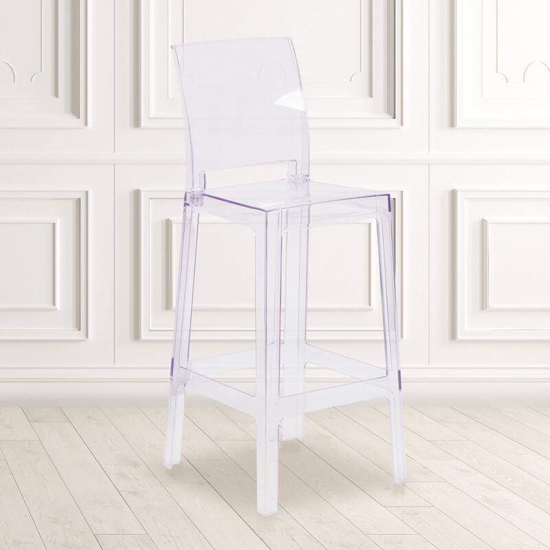 4 Pack Ghost Barstool with Square Back in Transparent Crystal - Wedding Chairs - Transparent Crystal