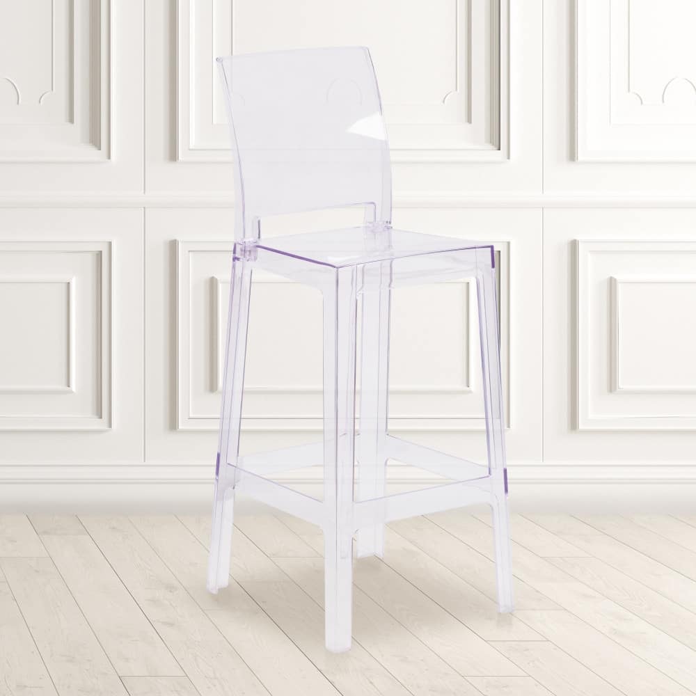 4 Pack Ghost Barstool with Square Back in Transparent Crystal - Wedding Chairs