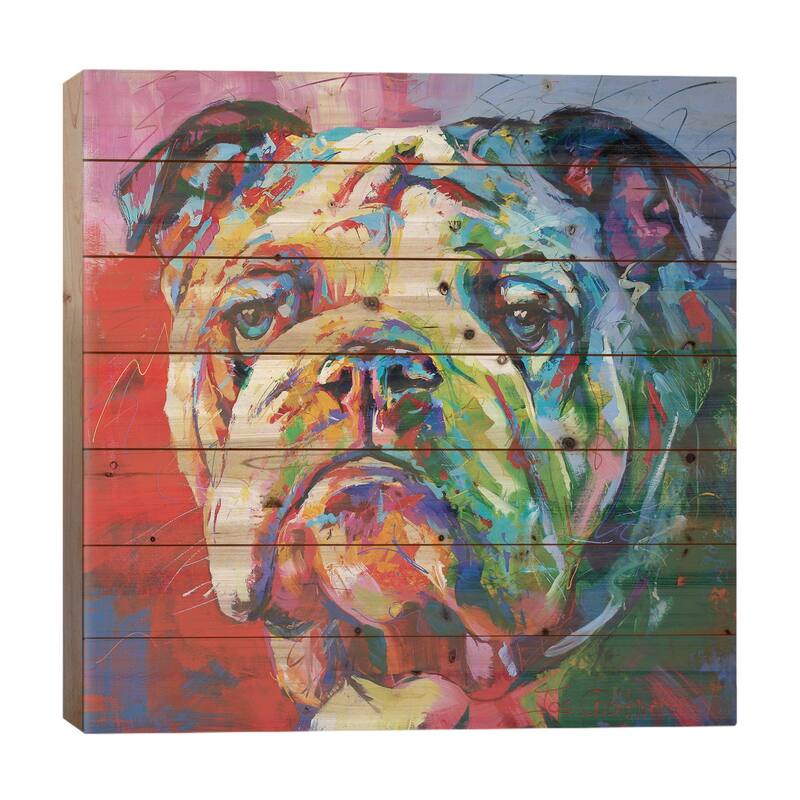 Bulldog Print On Wood by Jos Coufreur - Multi-Color - 26x26x1.5