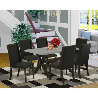 HomeStock 7-Pc Natural Oak Finish Solid Wood Top Dining Table with 6 Parson-Chairs