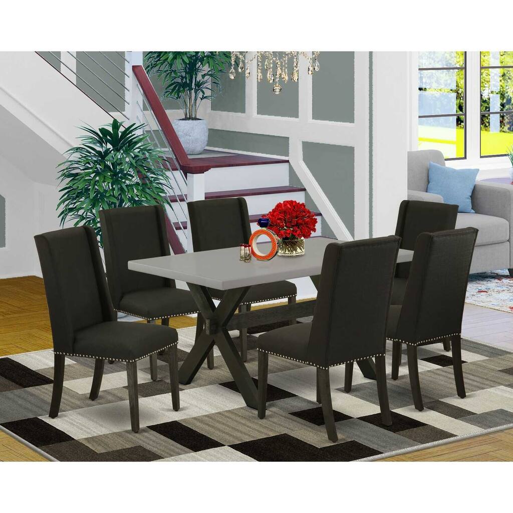 HomeStock 7-Pc Natural Oak Finish Solid Wood Top Dining Table with 6 Parson-Chairs