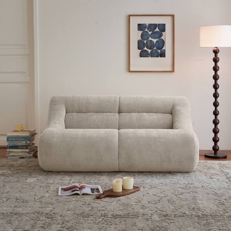 Memory Foam 2-Seater Couch, Deep Seat Modern Sofa - Beige