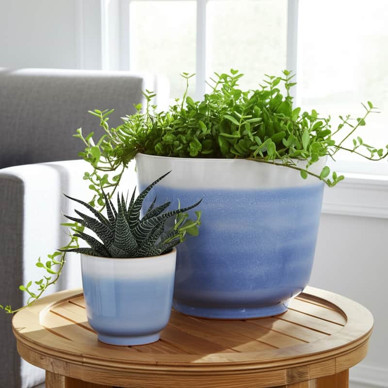 Ceramic Stone Planter Pots with Drainage Holes and Glossy Glazed Finish
