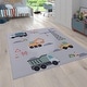 preview thumbnail 8 of 6, Kids Rug for Nursery Construction Site Play Mat Cranes Trucks in Grey 6'7" Square