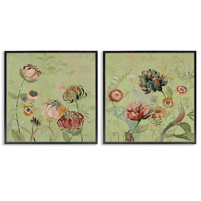 Stupell Chrysanthemums on Olive Green Framed Giclee Art Design By Dusza (Set of 2)