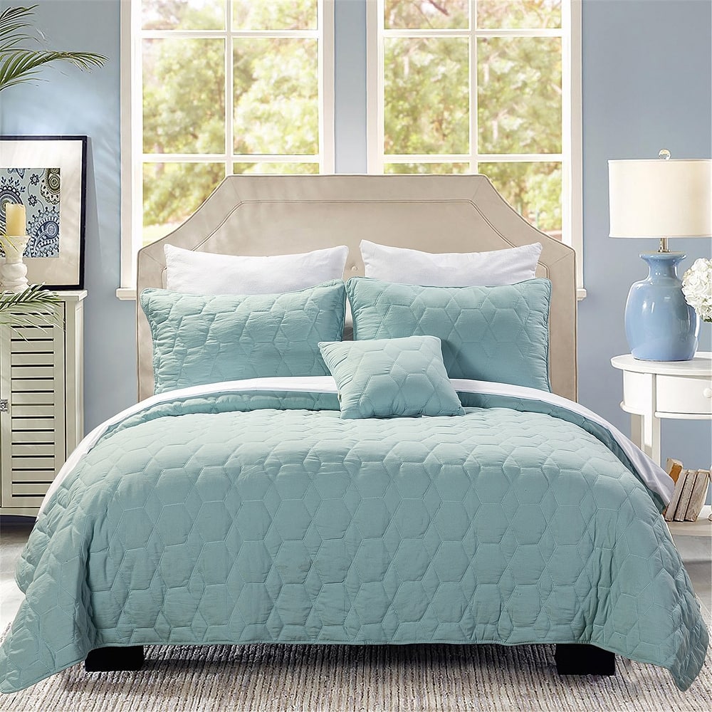 4 Piece Honeycomb Quilt Set by HULALA HOME