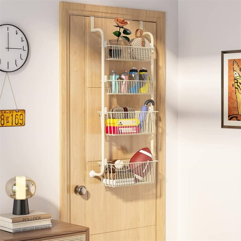 4 Baskets Over the Door Pantry Organizer Rack