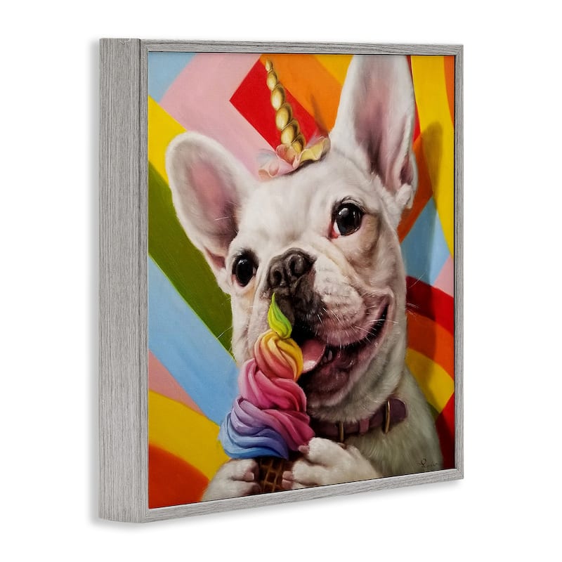 Stupell Rainbow French Bulldog Unicorn Ice Cream Colorful Framed Wall Art