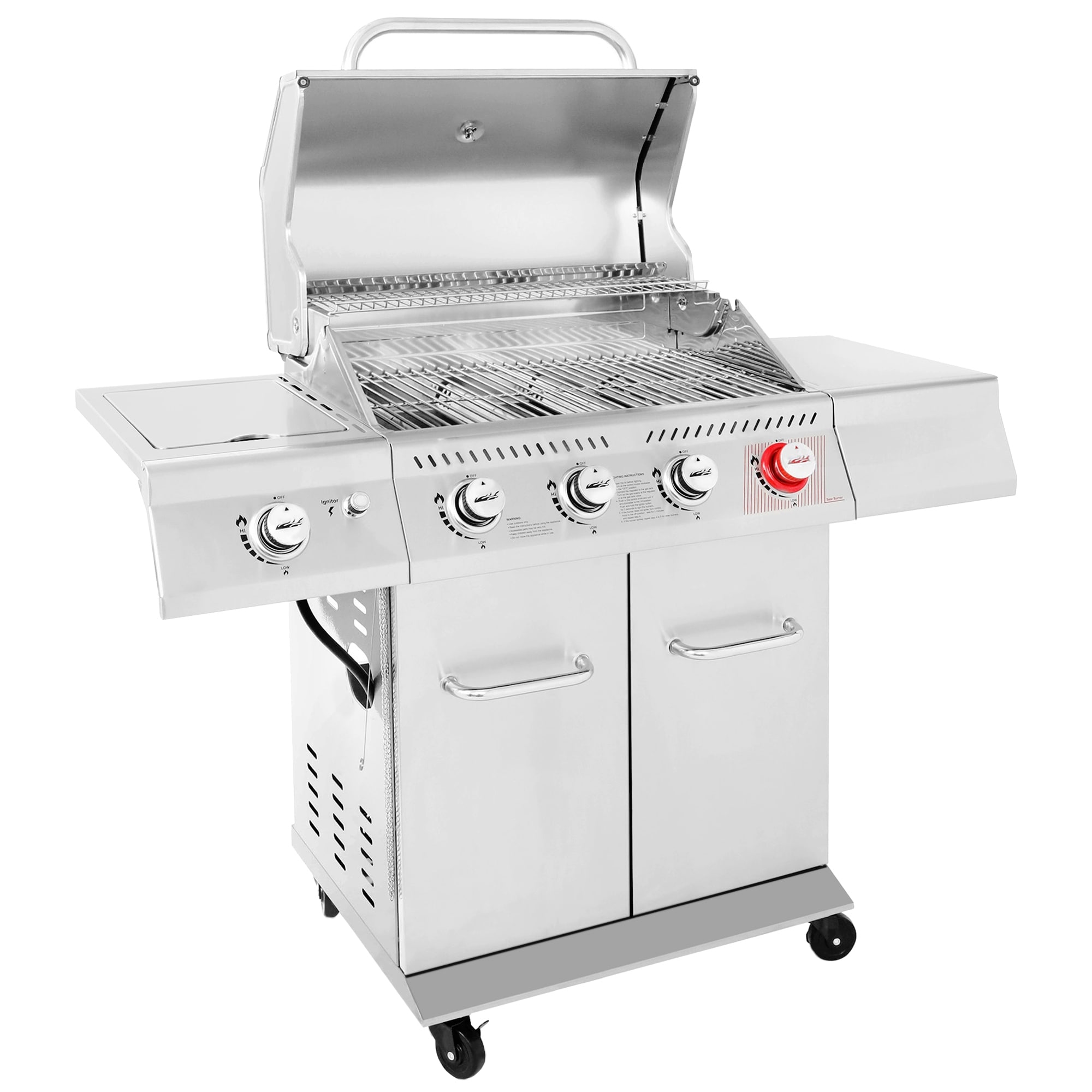 Royal Gourmet GA4402S Stainless Steel 4-Burner BBQ Cabinet Style Gas Grill with Sear Burner and Side Burner