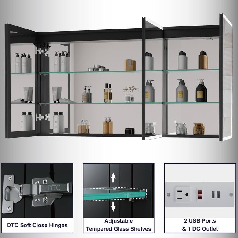 Kylo Aluminum LED Medicine Cabinet with Mirror, Dimmable, Anti-Fog, Recessed/Wall Mount