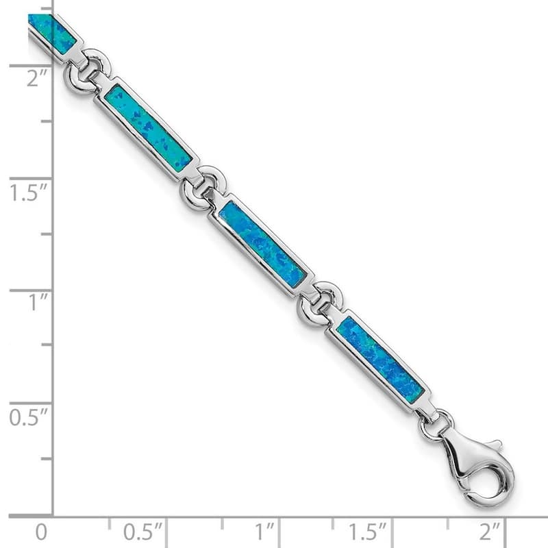 Curata 5.39mm 925 Sterling Silver Rhodium Plated Simulated Opal Bars Bracelet