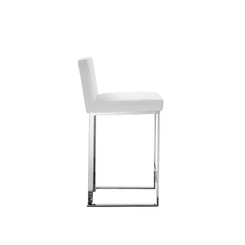 Boly 26 Inch Counter Height Chair, White Faux Leather, Foam Cushions, Steel