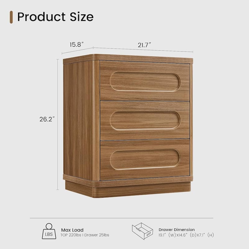 Bedroom Nightstand 3 Drawers 21.7''Wx15.8''Large Night Stand