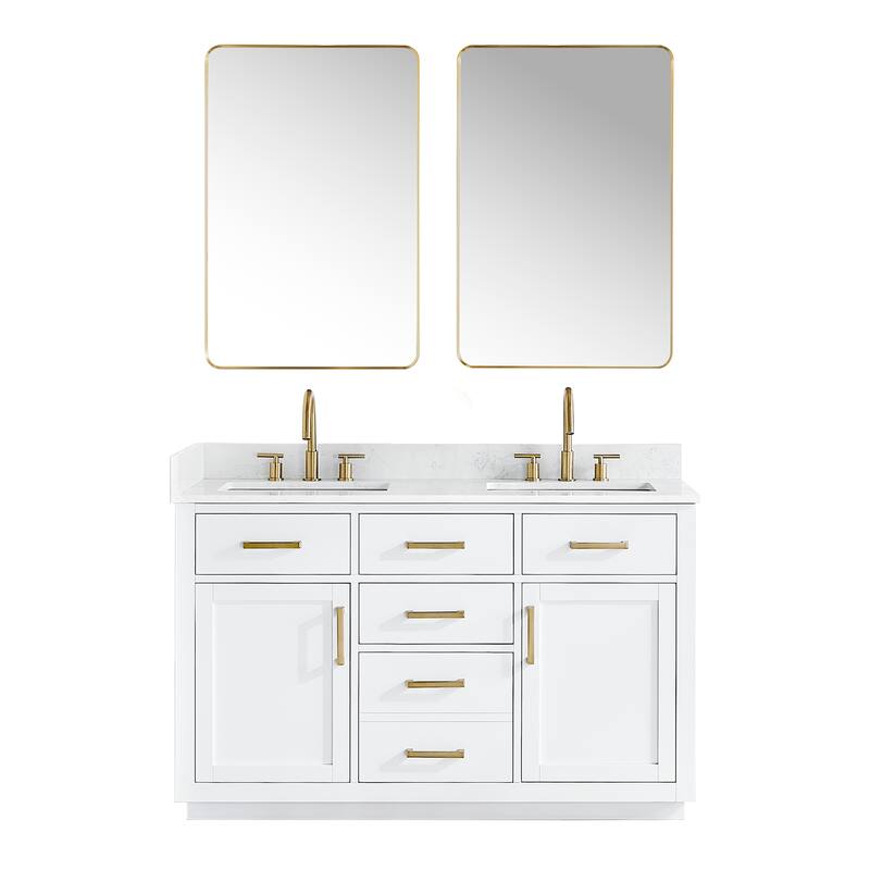 Altair Gavino Bath Vanity with Grain White Composite Stone Top and Mirror