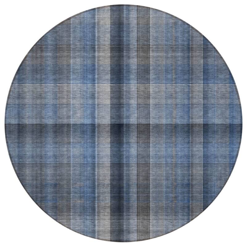 Sax Plaid Weather Resistant Blended Style Outdoor Rug
