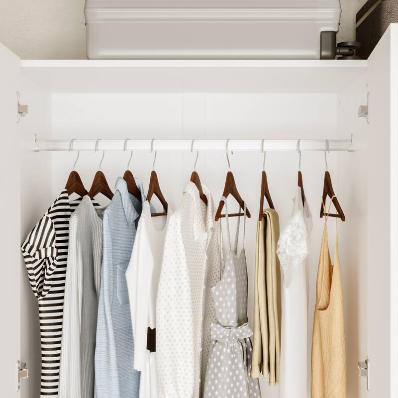 126"x70.9" Modern White Wardrobe with Hanging Rod & Two Drawers - Curved Side Design