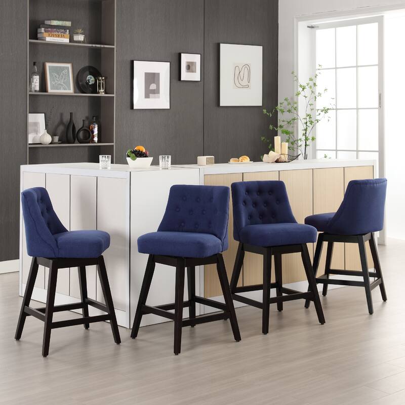26"/29" Upholstered Swivel Counter and Bar Height Stools Solid Wood Frame (Set of 4)