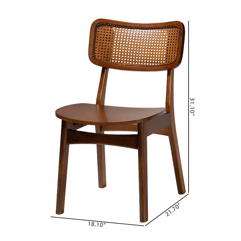 Tafari Mid-Century Modern Wood and Rattan 2-Piece Dining Chair Set