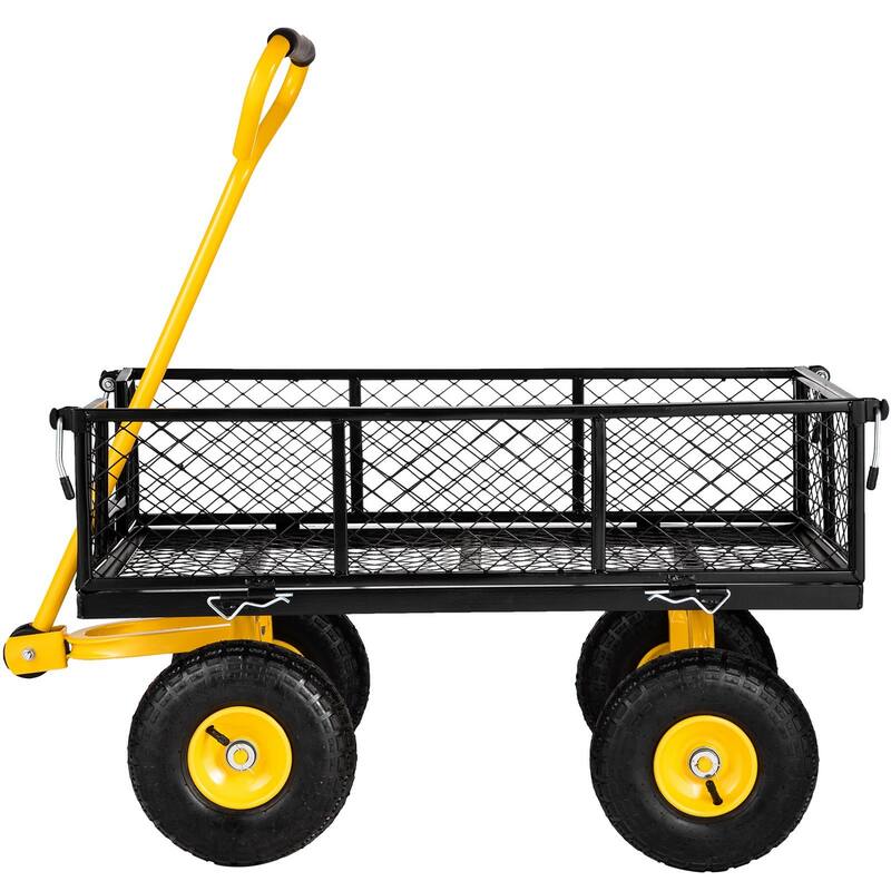 Heavy-Duty Steel Garden Cart - 900lb Capacity, Removable Mesh Sides & 180° Handle, 10" Tires