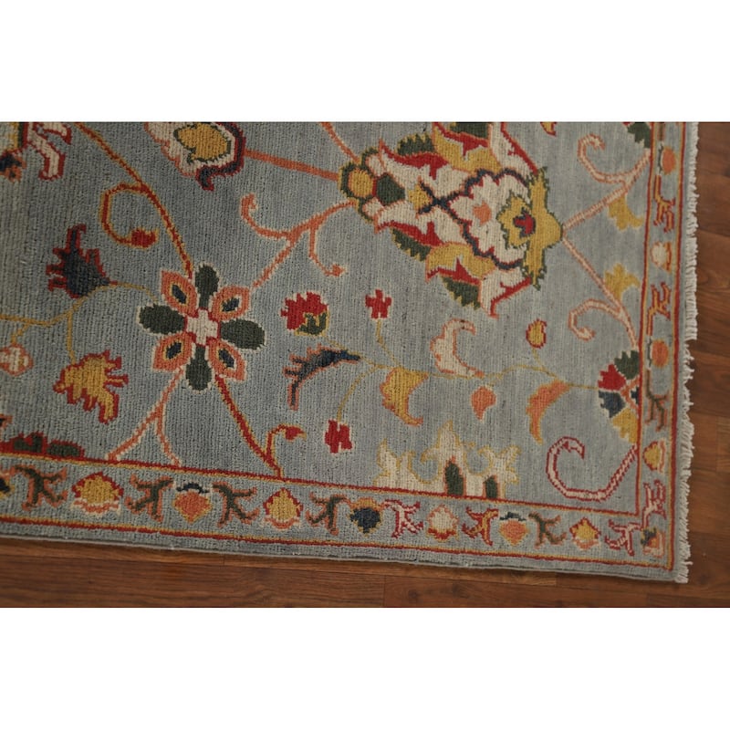 Light Blue Oushak Oriental Runner Rug Handmade Wool Carpet - 2'9" x 10'5"
