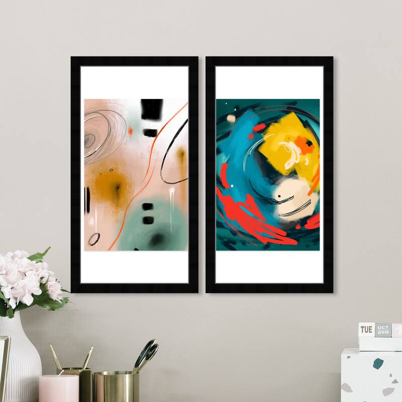 Wynwood Studio Prints Abstract Abstract Swirl SET Blue and Ochre Modern & Contemporary Wall Art Canvas Print - Black
