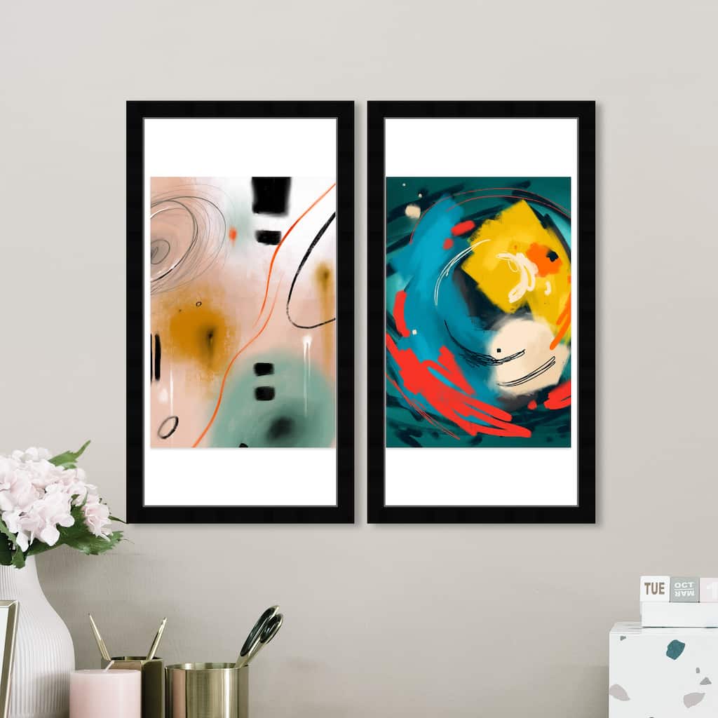 Wynwood Studio Prints Abstract Abstract Swirl SET Blue and Ochre Modern & Contemporary Wall Art Canvas Print