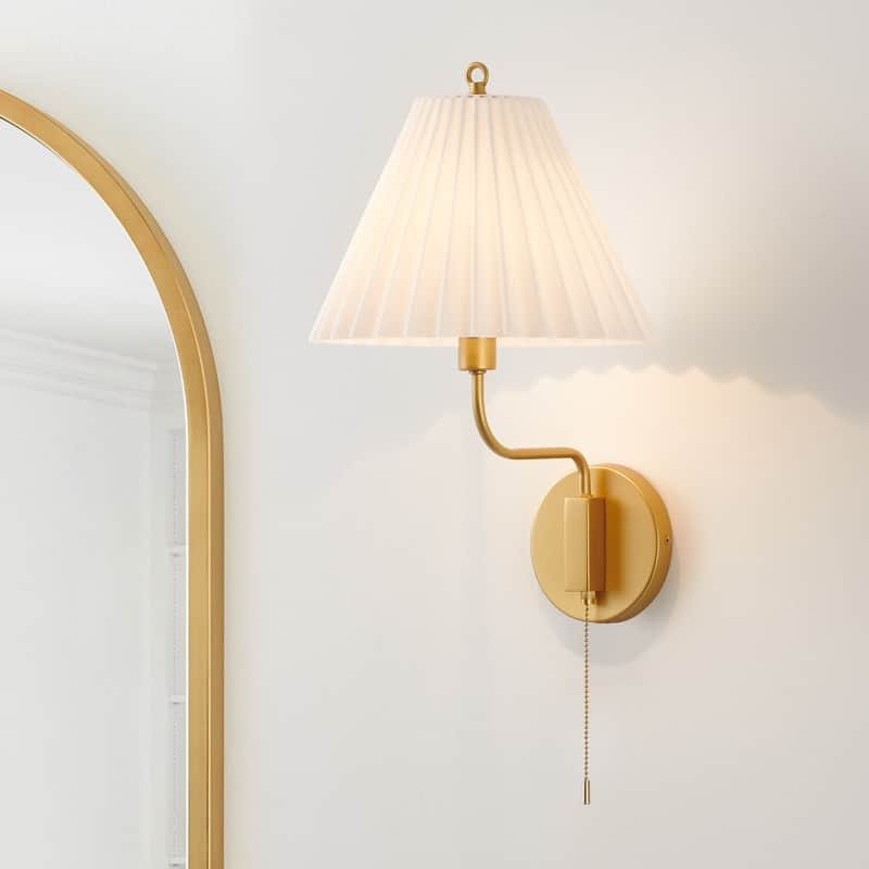 KAWOTI Brushed Gold Wall Sconce with Cone Opal White Glass - D11" x W12.5 x H33"