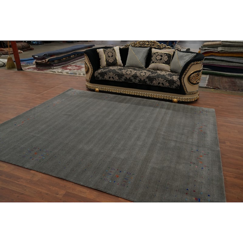 Hand Knotted Oriental 100% Wool Carpet Tribal Animal Pictorial Greys & Charcoal Gabbeh Area Rug - 10' 1'' X 8' 3''