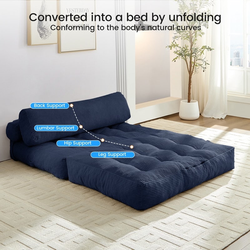 Mixoy W32''/W50'' Corded Velvet Fabric Folding Floor Lazy Futon Sofa Bed