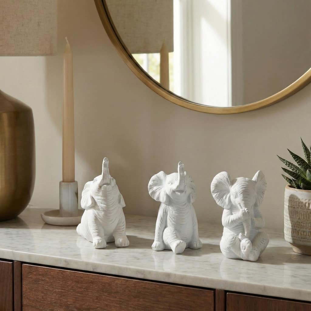 Resin Stone Look Yoga Elephant Figurines Set - 6"