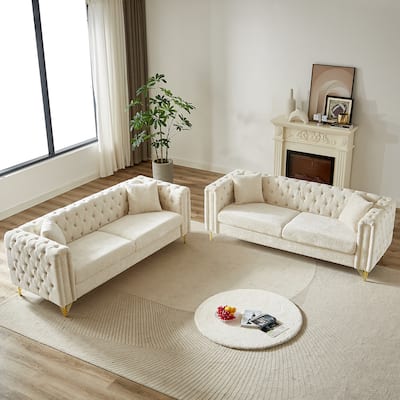 Elegant Chesterfield Sofa with Nailhead Trim & Metal Legs - 6-Seat Couch