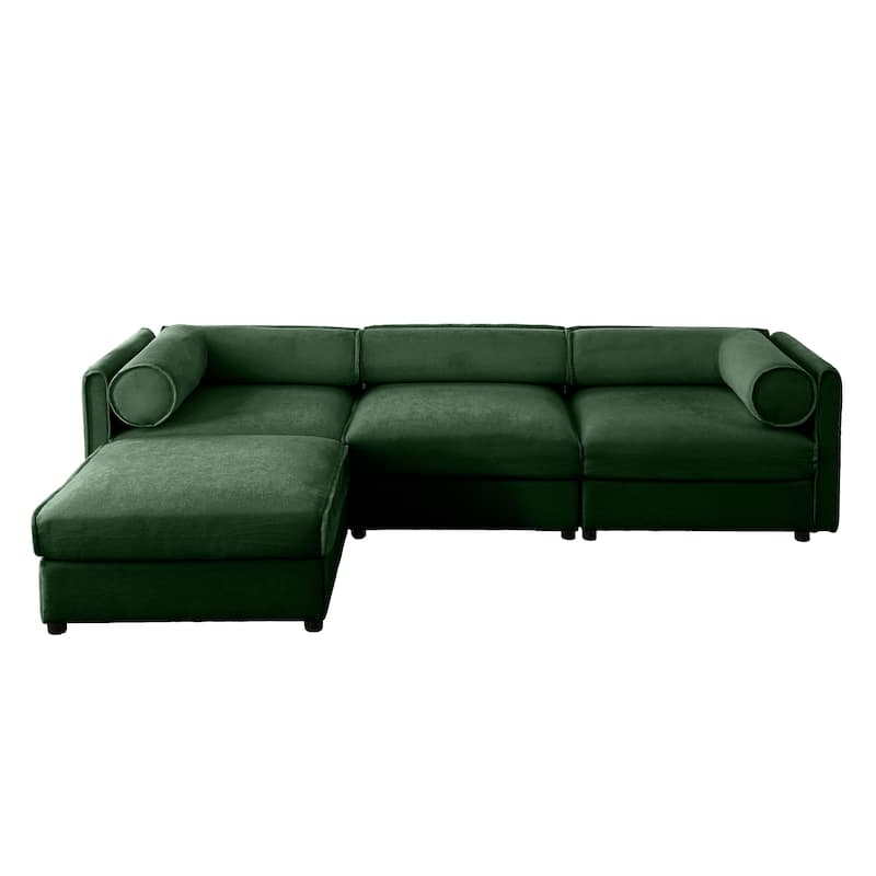 Chenille L-Shaped Sofa with Storage, 3-Seater Couch with Ottoman, Cylindrical Backrests & Armrests, Modern Modular Sofa
