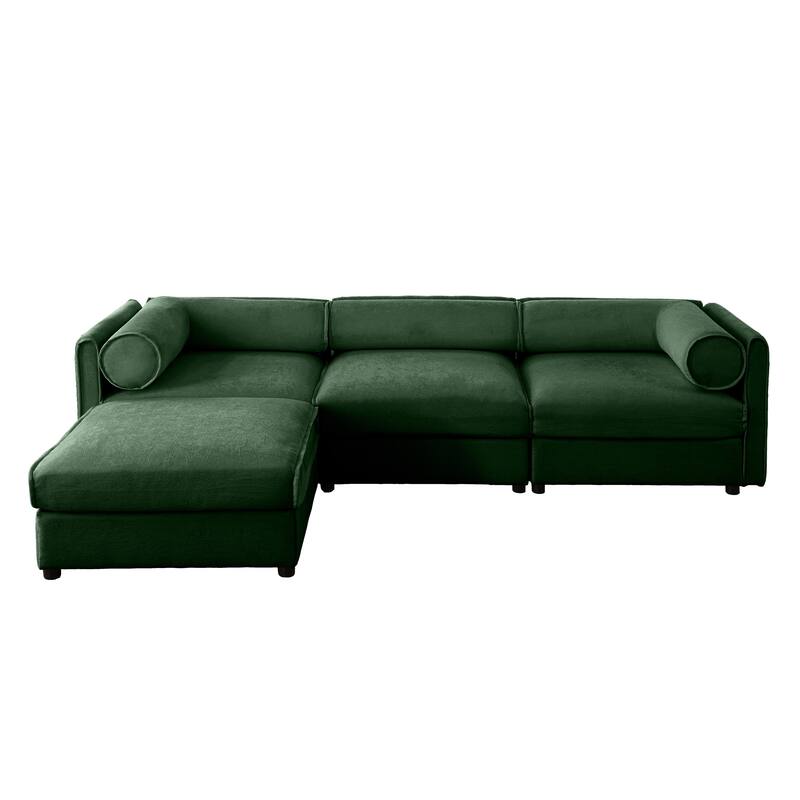Modern 4-Piece L-Shaped Modular Sofa with Storage & 1 Storage Ottoman