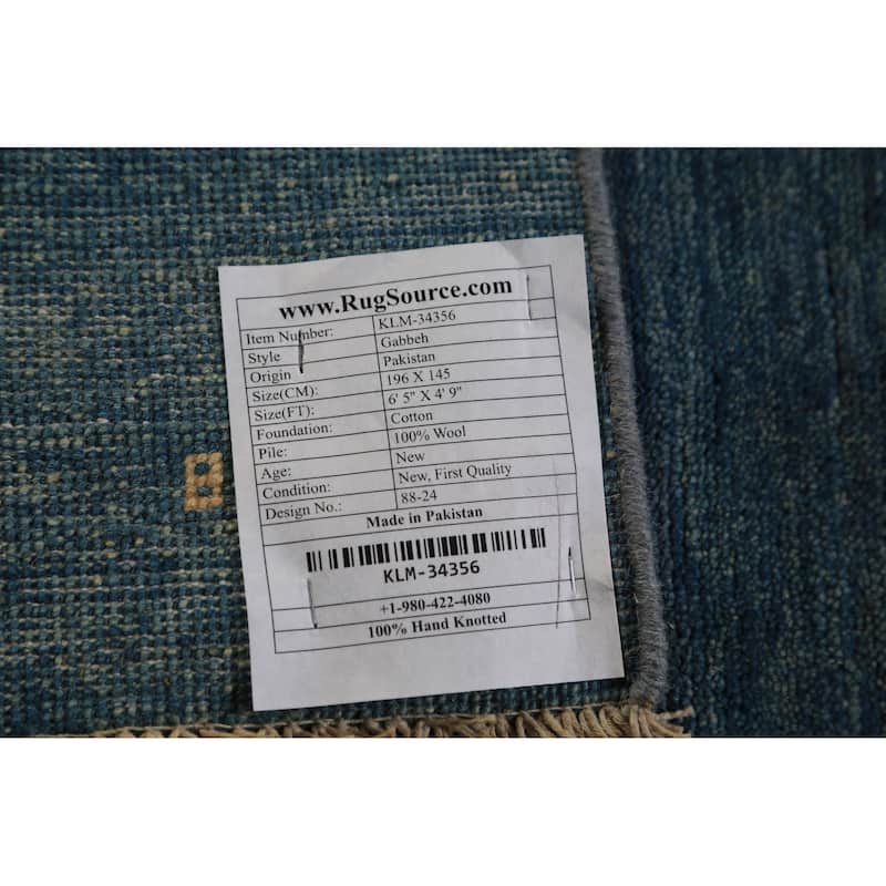 Striped Blue Gabbeh Modern Oriental Rug Handmade Wool Carpet - 4'9" x 6'5"