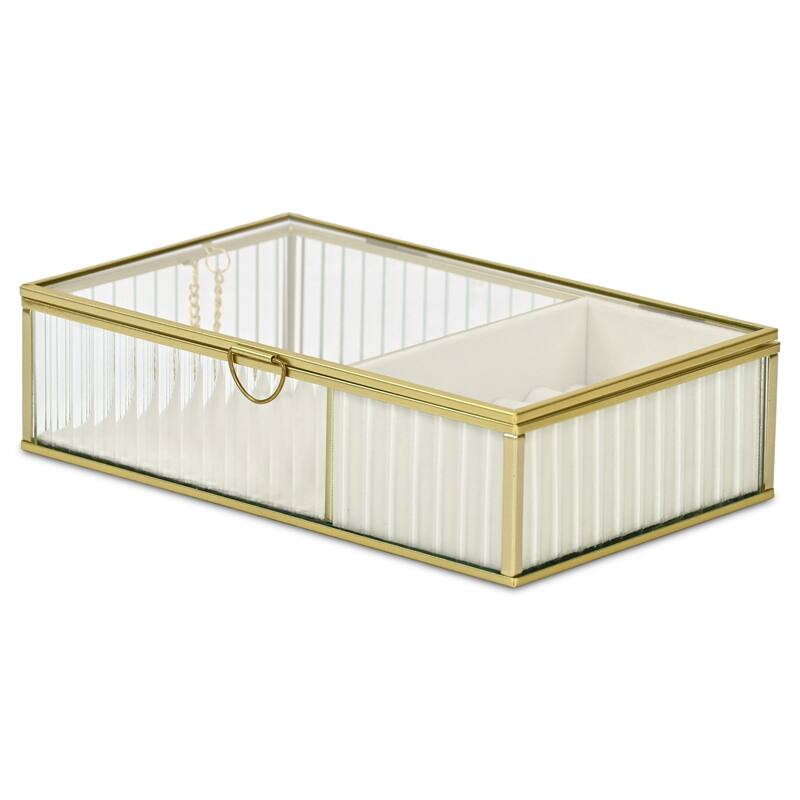 Verena 9.75" Glass Jewelry Box with Two Padded Compartments - N/A