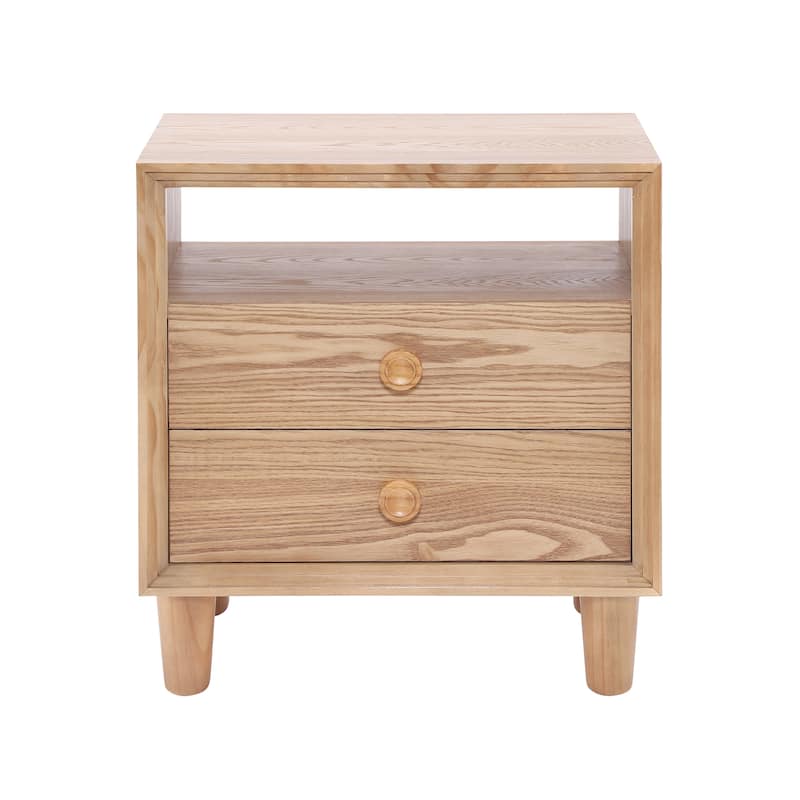 Christopher Knight Home - Modern Wood Nightstand with Open Shelf and 2 Drawers