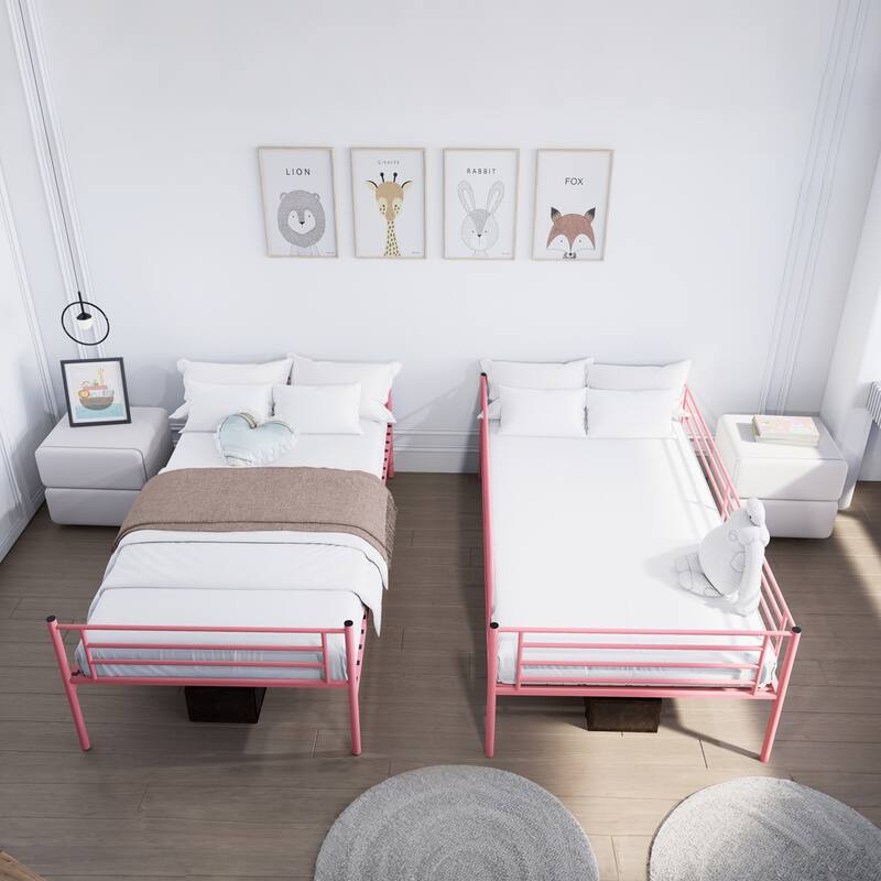 Bunk Bed with Ladder and high Guardrail, Able to Split, Metal Bunk Bed, Storage Space, Noise Free,Twin Over Twin Size