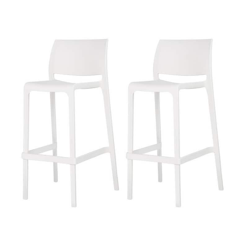 HomeRoots Set of Two 30" White Heavy Duty Plastic Low Back Outdoor Bar Height Chairs