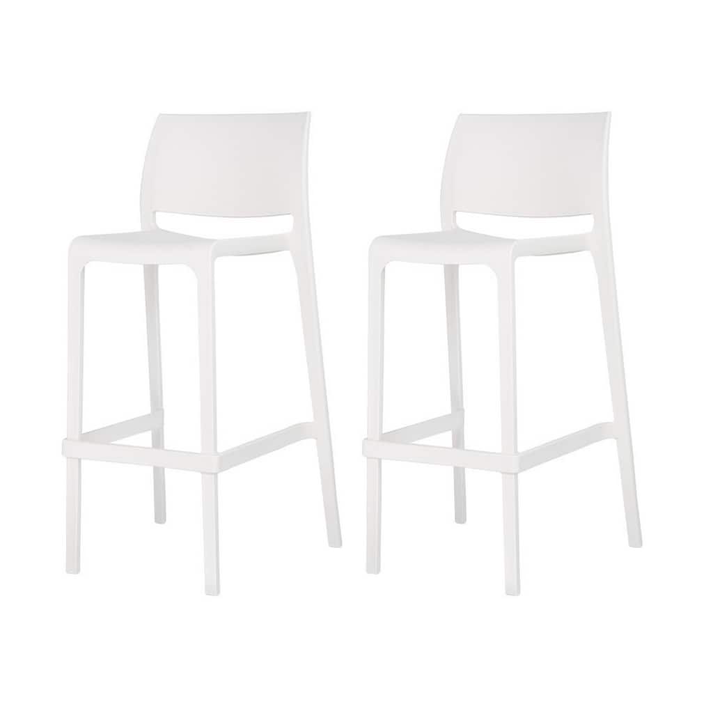 HomeRoots Set of Two 30" White Heavy Duty Plastic Low Back Outdoor Bar Height Chairs