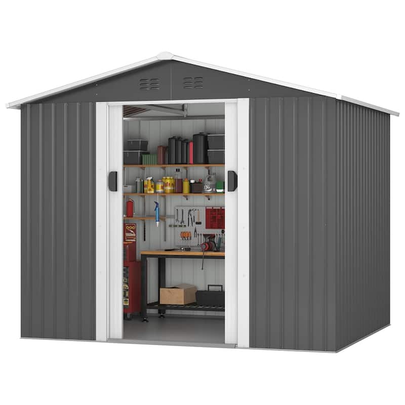 6 x 8 Ft Outdoor Steel Metal Storage Shed w/Lockable Sliding Doors